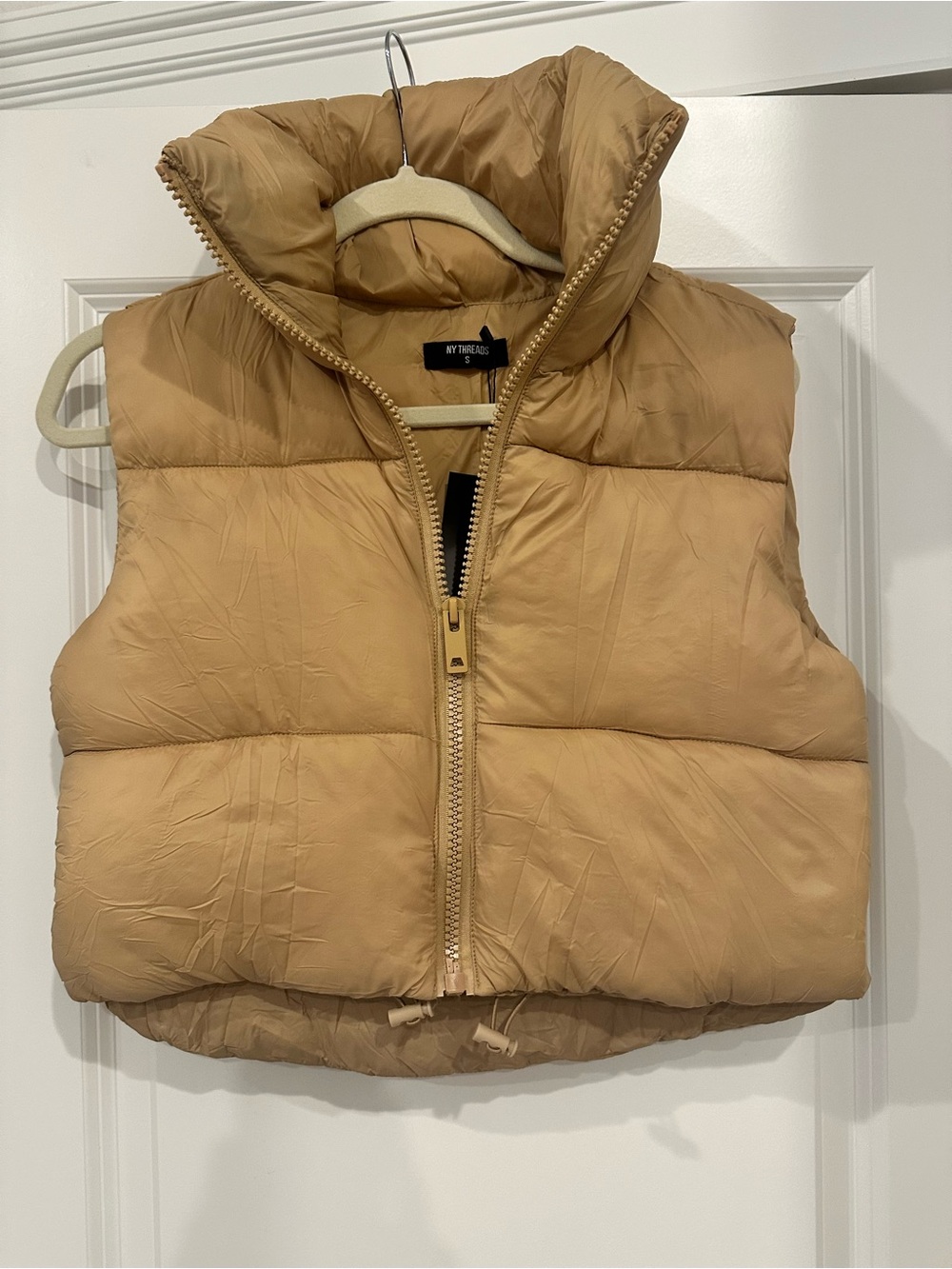 NY Threads Tan Cropped Puffer Vest - Sleeveless Quilted Jacket